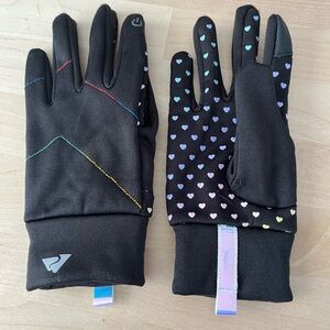 Ozark Trail Girls Black Gloves with Colorful Heart Design, Girls large/ XL